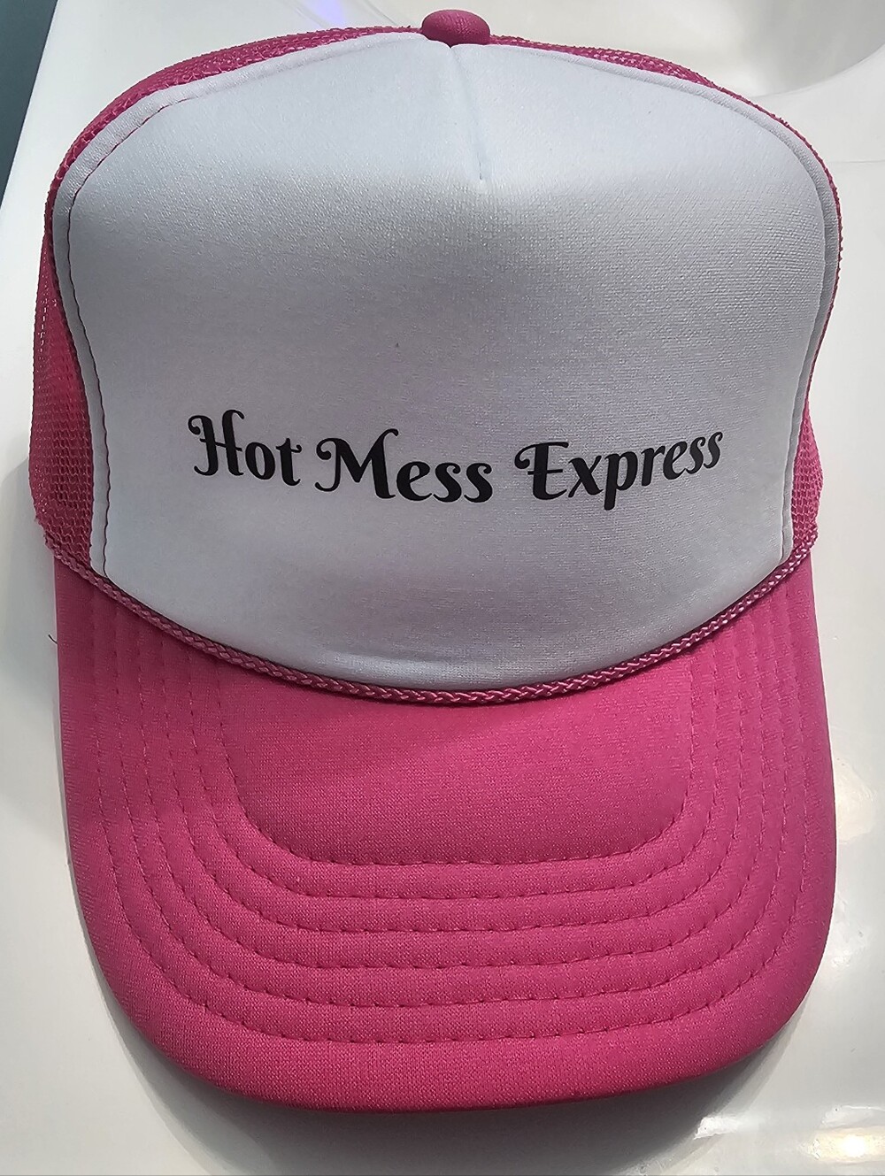 Hot Mess Express Trucker Hat Hot Pink & White Mesh Back Adjustable Snapback NEW